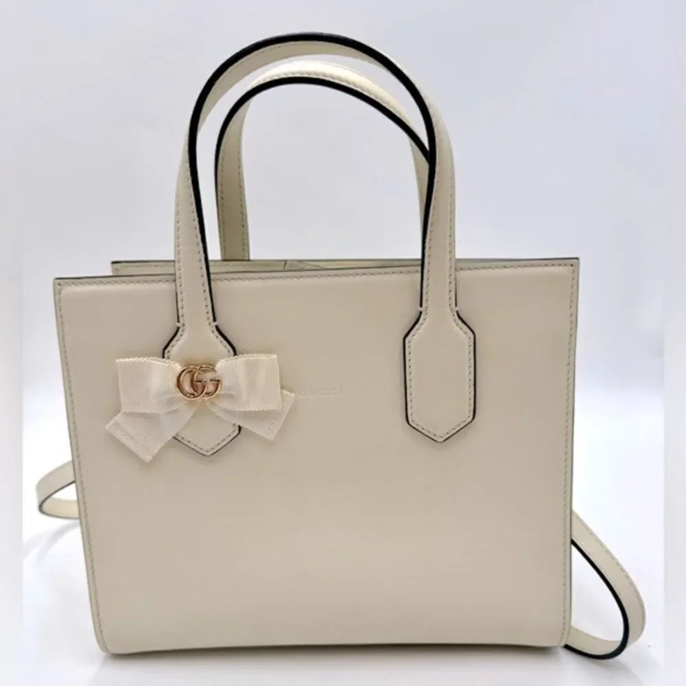 Auth Gucci Small Marmot Limited Edition Cream Leather 2way Tote Bag Preloved Ex+